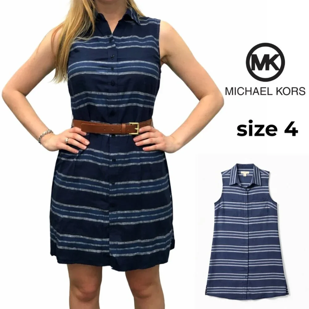 Michael Kors Navy Striped Midi Dress